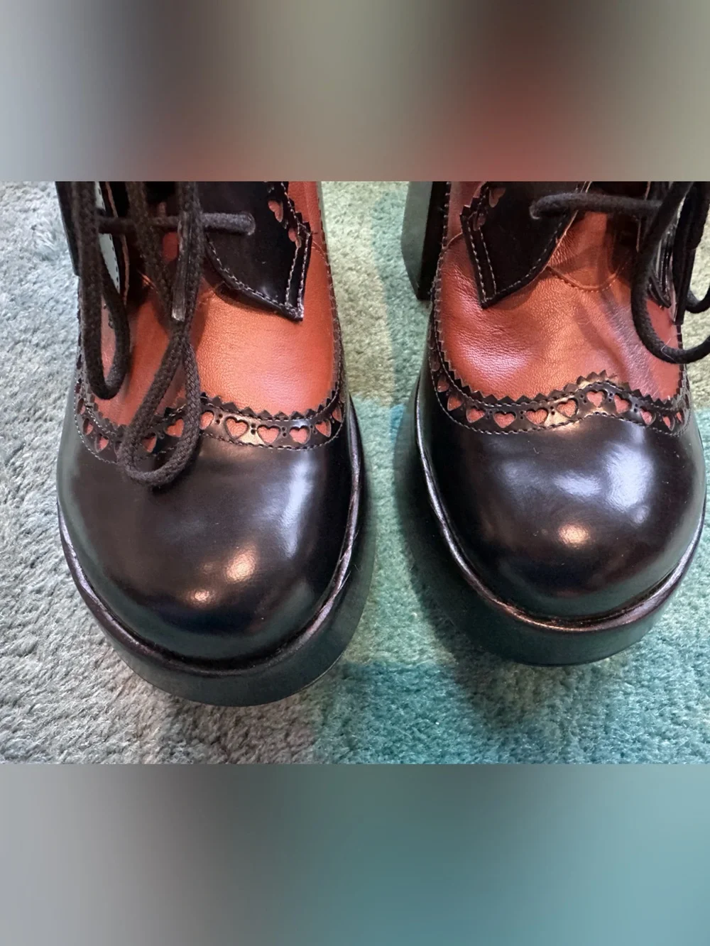 Fluevog LIKE NEW Lasting Impressions Meraki brogue heart platform heel loafer-11